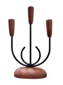 LUTHJE - DANISH MODERN DESIGN - RETRO TEAK AND METAL CANDLESTICK