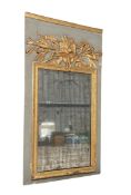 18TH CENTURY FRENCH-STYLE GREY AND GILT TRUMEAU MIRROR