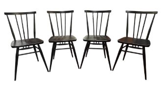 ERCOL - MODEL 608 ALL-PURPOSE - FOUR MID CENTURY BEECH & ELM DINING CHAIRS