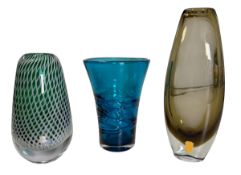 SWEDISH & ENGLISH GLASS -THREE RETRO MID CENTURY STUDIO ART GLASS VASES