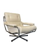 TIM BATES X PIEFF - ALPHA MODEL - MID CENTURY 1970S LEATHER & CHROME SWIVEL CHAIR