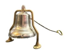 VINTAGE MID CENTURY CHROME PLATED & IRON FIRE ENGINE BELL WITH CRANK HANDLE