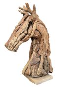 LARGE CONTEMPORARY DRIFTWOOD HORSE HEAD SCULPTURE