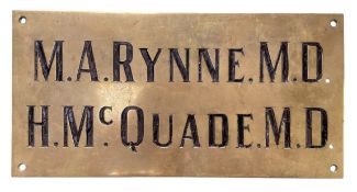 VINTAGE 20TH CENTURY SOLID BRASS MEDICAL WALL PLAQUE