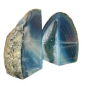 PAIR OF ELECTRIC BLUE AGATE BOOKENDS