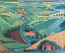 DAVID HOCKNEY - THE ROAD ACROSS THE WOLDS - SIGNED COLOUR OFFSET LITHOGRAPH EXHIBITION POSTER