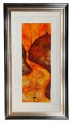 KERRY DARLINGTON CONTEMPORARY - MIXED MEDIA PAINTING OF A RIVER ON BOARD