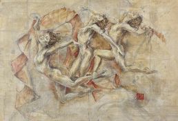 JOY KIRTON-SMITH - STUDY FOR THREE DANCERS II - MIXED MEDIA ON PAPER