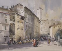 DENNIS PAGE (B. 1926) - SUNDAY MORNING, SPOLETO - WATERCOLOUR ON PAPER