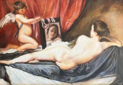 JANE RILEY (B. 1948) AFTER VELÁZQUEZ - THE TOILET OF VENUS - OIL ON BOARD
