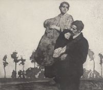 WILLIAM LEE HANKEY RE (1869-1952) - THE FLIGHT FROM BELGIUM ETCHING