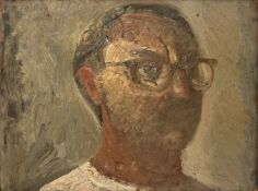 JOHN LEES (B. 1943) - OIL ON BOARD PORTRAIT PAINTING OF CHRISTOPHER CABOT, 1984