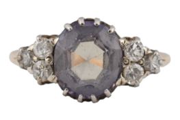 A GOLD AMETHYST & DIAMOND RING
