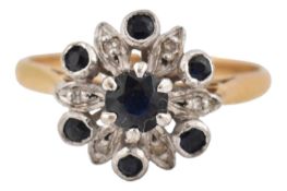 18CT GOLD SAPPHIRE & DIAMOND CLUSTER RING