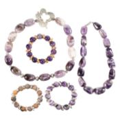 COLLECTION OF AMETHYST BEAD NECKLACES & BRACELETS