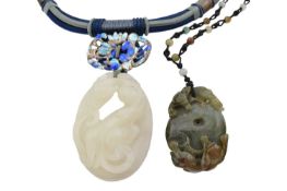 A COLLECTION OF NEPHRITE & ENAMEL SET JEWELLERY