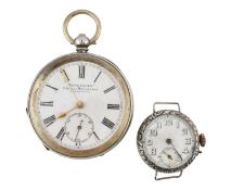 HALLMARKED SILVER OPEN FACE POCKET WATCH & SILVER WRISTWATCH