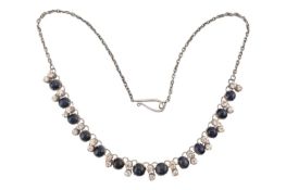 VINTAGE SILVER SAPPHIRE CABOCHON CZ NECKLACE