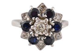 HALLMARKED WHITE GOLD SAPPHIRE & DIAMOND RING