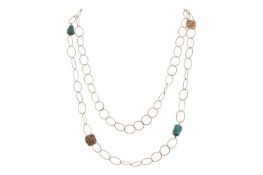 HALLMARKED 9CT GOLD & TURQUOISE RING LINK NECKLACE