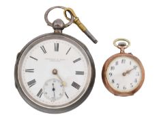 A VICTORIAN HALLMARKED SILVER POCKET WATCH & FOB WATCH