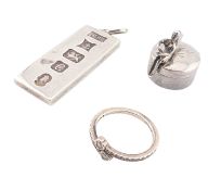 SILVER 925 TOOTH FAIRY POT, HALLMARKED INGOT & PANDORA RING