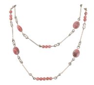 SILVER & RHODOCROSITE BEAD NECKLACE