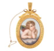 FRENCH 18CT GOLD & PORCELAIN PENDANT
