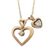 HALLMARKED 9CT GOLD & DIAMOND HEART PENDENTS ON CHAIN