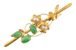 GOLD JADE & PEARL BROOCH PIN