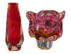TWO MID CENTURY STUDIO GLASS VASES