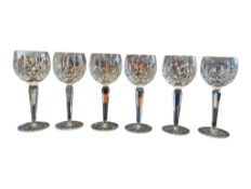 SIX WATERFORD LISMORE CRYSTAL HOCK WINE GLASSES