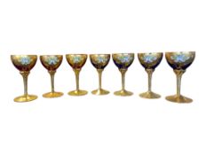 SET OF 6 COLOURED GLASS BACCARAT GLASSES / GOBLETS