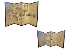 TWO 20TH CENTUERY CHINESE FOUR FOLDED INK & COLOUR ON SILK SCREENS