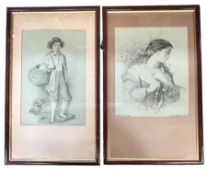 R. G. ANSELL AFTER OLD MASTERS - TWO 1910 PENCIL AND CHARCOAL ON PAPER GENRE PAINTINGS