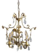 CONTINENTAL INSPIRED 1920S STYLE GILT BRASS SIX ARM CHANDELIER