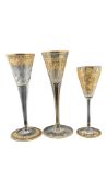 THREE EARLY 20TH CENTURY MANNER OF JOSEPHINENHUTTE GILDED WINE GLASSES / GOBLETS