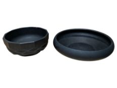 TWO LATE 20TH CENTURY BLACK BASALT STONEWARE BOWLS