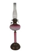 19TH CENTURY VICTORIAN CORINTHIAN PINK GLASS OIL LAMP