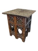 20TH CENTURY ANGLO INDIAN CARVED WOODEN FOLDING SIDE TABLE