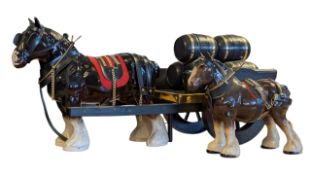 VINTAGE 20TH CENTURY STAFFORDSHIRE PORCELAIN SHIRE HORSE & CART