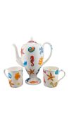 REPEAT REPEAT - CONTEMPORARY CHINA NEPTUNE PATTERNED COFFEE POT & MUGS