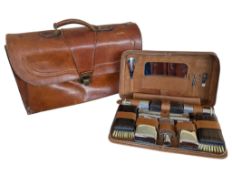 20TH CENTURY GENTLEMAN'S TRAVEL VANITY SET HOUSED IN LEATHER CASE W/ BRIEFCASE