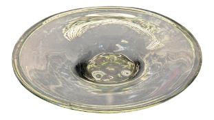 BRITISH MODERN DESIGN - VINTAGE MID CENTURY STUDIO GLASS GREEN CENTREPIECE BOWL