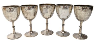 FIVE EDWARD VII HALLMARKED SILVER CORDIAL GOBLETS