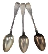 THREE GEORGE III HALLMARKED SILVER SERVING SPOONS