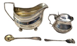 GEORGE III HALLMARKED SILVER CREAMER & A VICTORIAN SILVER MUSTARD POT