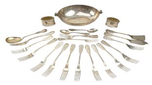 20TH CENTURY GERMAN CONTINENTAL 800 SILVER PLANISHED DISH & 800 SILVER FLATWARE