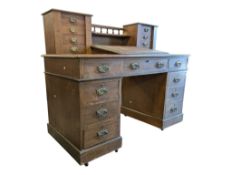 VICTORIAN 19TH CENTURY OAK TWIN PEDESTAL DICKENS WRITING DESK