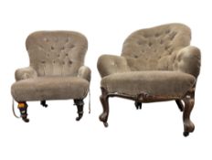 QUEEN ANNE REVIVAL MAHOGANY ARMCHAIR W/ ANOTHER SIMILAR